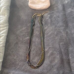 NWOT- Juicy Couture Rainbow Toned Multi-Chain Necklace in pouch